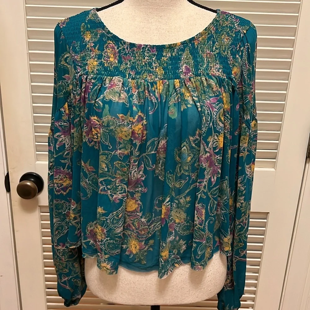 Free People Up For Anything Blouse in Emerald Combo, Size Small - Picture 3 of 17
